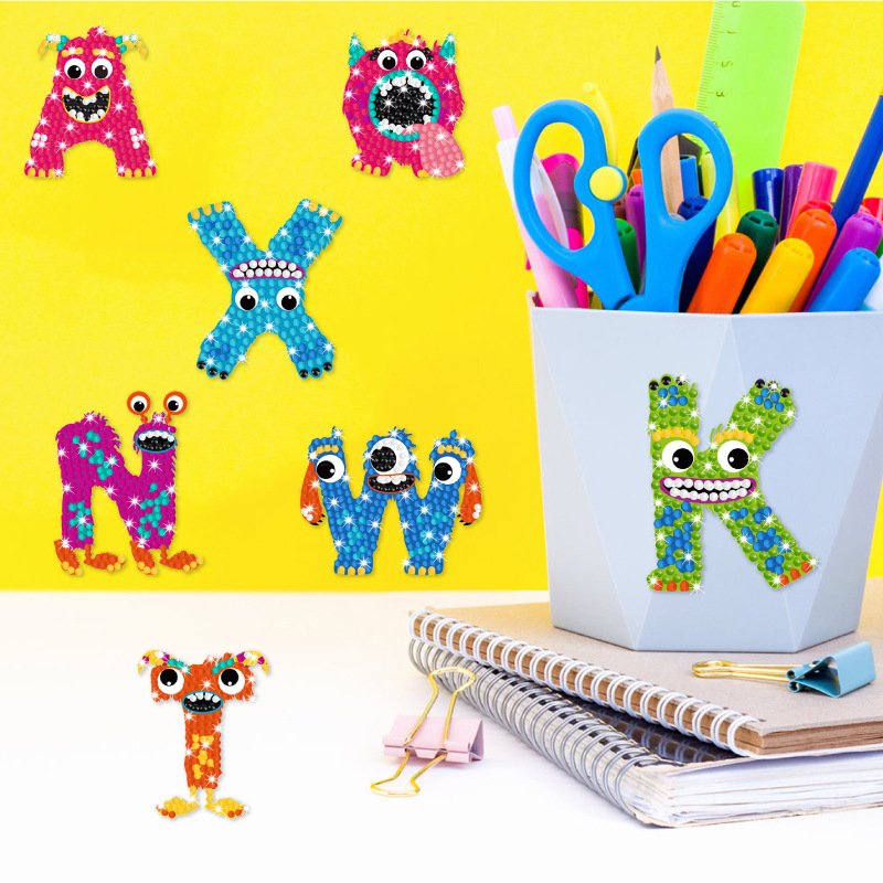 Letters Cartoon Stickers 5D Diamond Painting Kits for Kids Alphabet A-Z Mosaic Sticker Craft Diamond Painting Stickers Kit