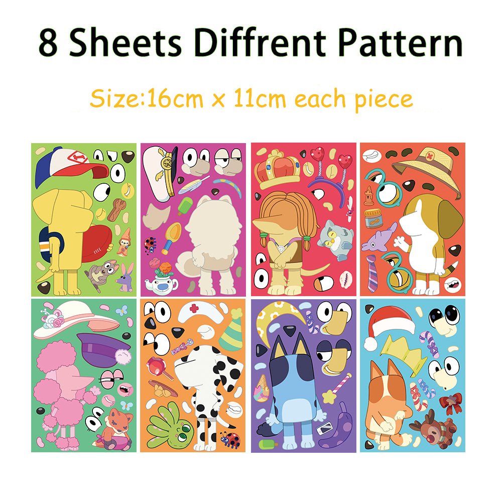 8 Sheets Popular Cartoon Movie Characters Toy Puzzle Stickers Children Make a Face Animal Sticker Diy Decor Waterproof Toy Gift