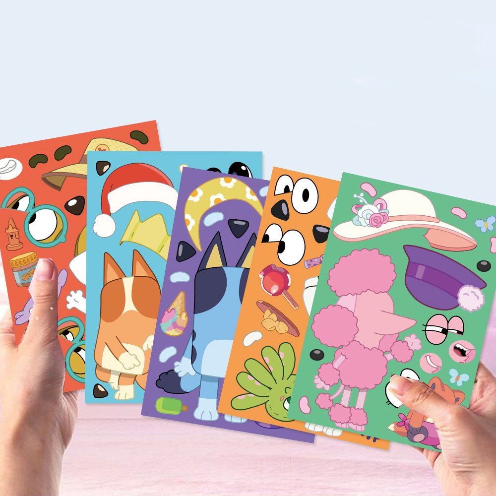 8 Sheets Popular Cartoon Movie Characters Toy Puzzle Stickers Children Make a Face Animal Sticker Diy Decor Waterproof Toy Gift