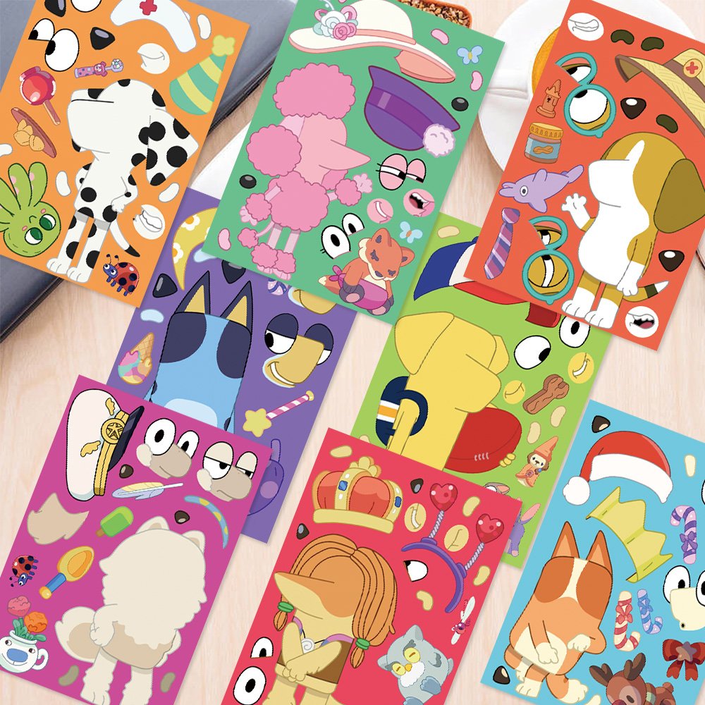 8 Sheets Popular Cartoon Movie Characters Toy Puzzle Stickers Children Make a Face Animal Sticker Diy Decor Waterproof Toy Gift