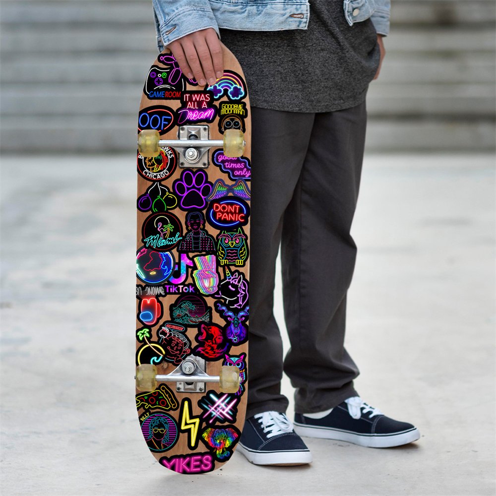 Personalized Decorative Vinyl Waterproof Stickers Cartoon Ins Luggage Laptop Guitar Removable Neon Stickers