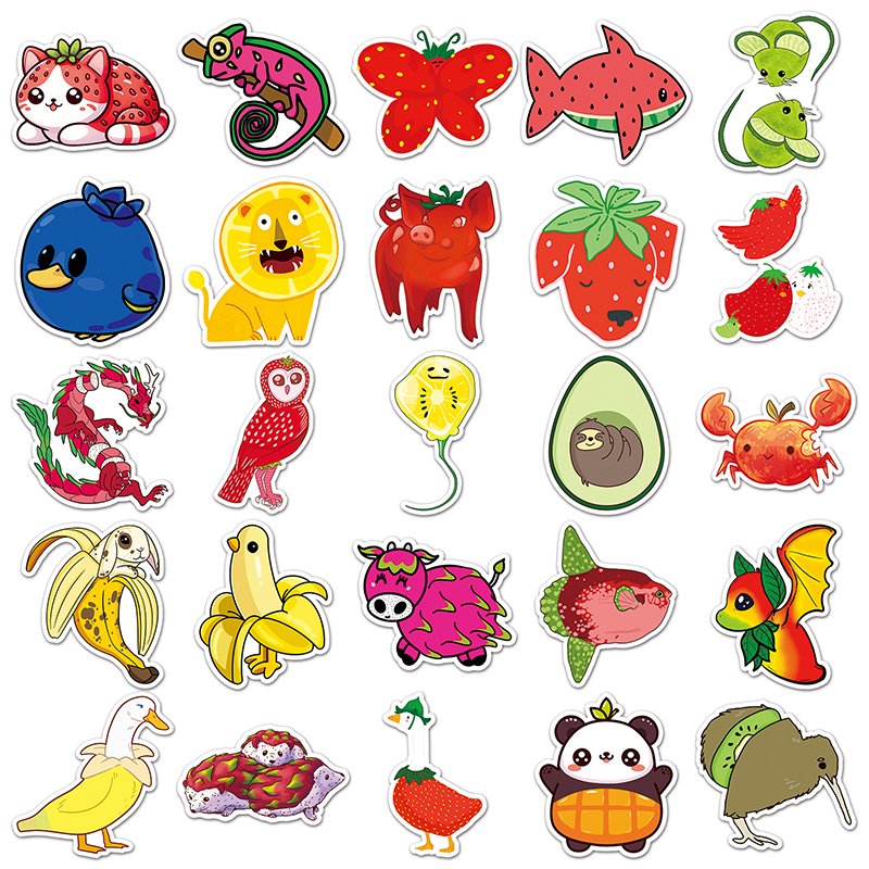 50Pcs High Quality Vinyl Waterproof Cartoon Animal Sticker Decorations Kawaii Kids Fruit Zoo Sticker