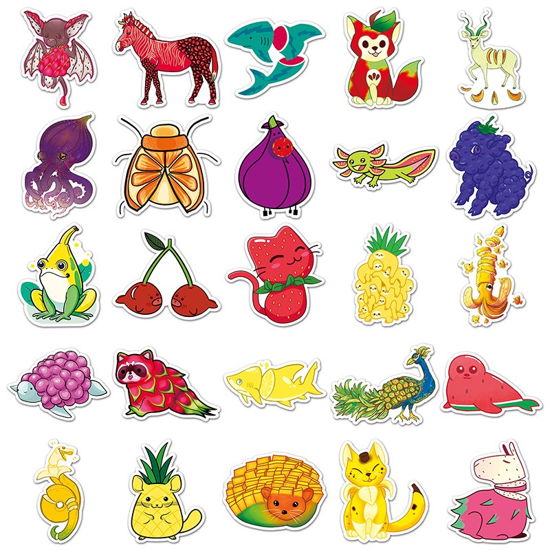 50Pcs High Quality Vinyl Waterproof Cartoon Animal Sticker Decorations Kawaii Kids Fruit Zoo Sticker
