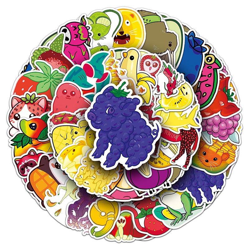 50Pcs High Quality Vinyl Waterproof Cartoon Animal Sticker Decorations Kawaii Kids Fruit Zoo Sticker