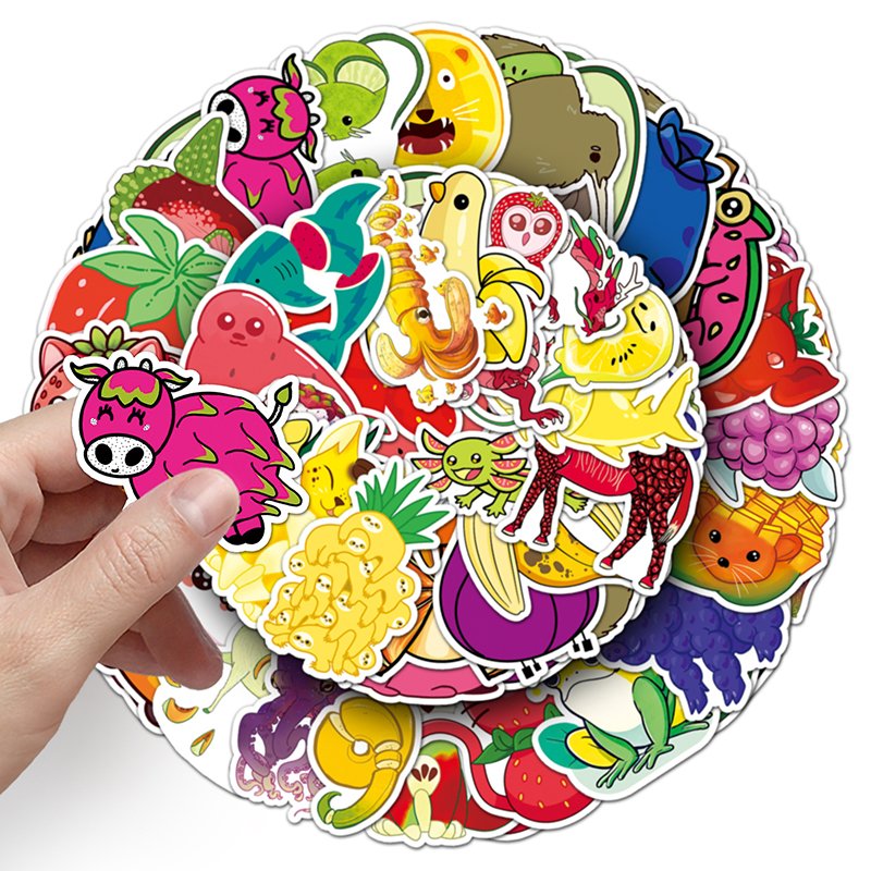 50Pcs High Quality Vinyl Waterproof Cartoon Animal Sticker Decorations Kawaii Kids Fruit Zoo Sticker