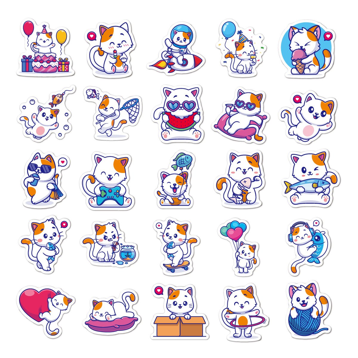 Cute Kitten Cartoon Waterproof Vinyl Sticker for Laptop & Water Cup Children's Craft Gift & Stationery Toy DIY Cat Sticker