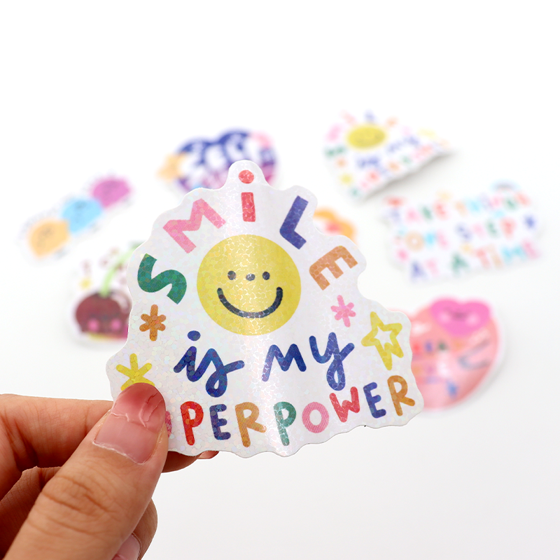 Print durable Waterproof Vinyl custom Holographic sticker decoration hologram bike laptop Custom die Cut Sticker