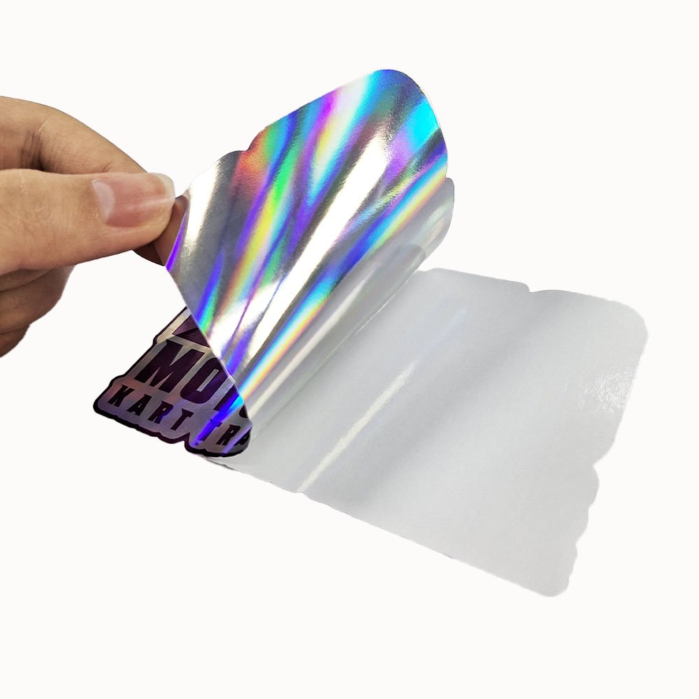 Wholesale customized personalized cartoon laser holographic sticker, permanent offset printing logo sticker