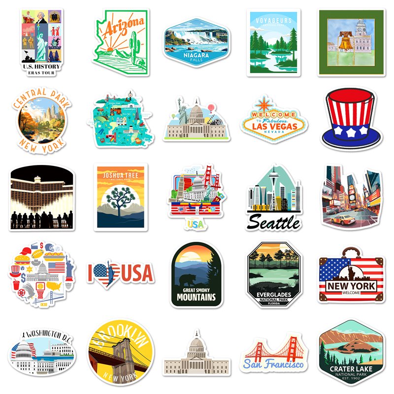 50Pcs High Quality Waterproof Cartoon Custom Sticker Outdoor Scenery Decorations Landmark America Sticker