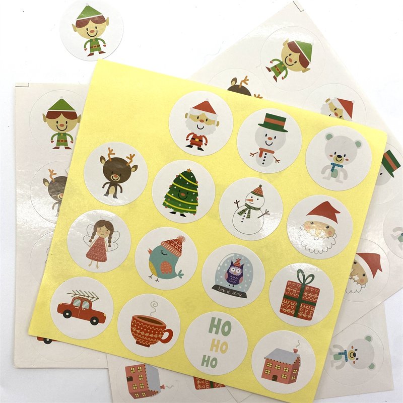 160pcs per Pack Cartoon Christmas Round Baking Gift Packaging Candy Bag Sealing Stickers
