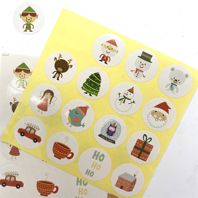 160pcs per Pack Cartoon Christmas Round Baking Gift Packaging Candy Bag Sealing Stickers