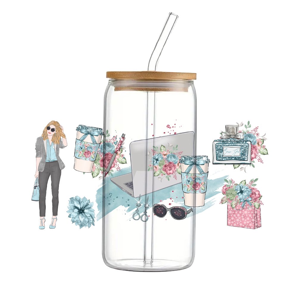 Lady boss fashion cartoon UV Waterproof DTF cup Sticker 16oz For Scrapbook phone case DIY Ceramic Cup wrap Sticker