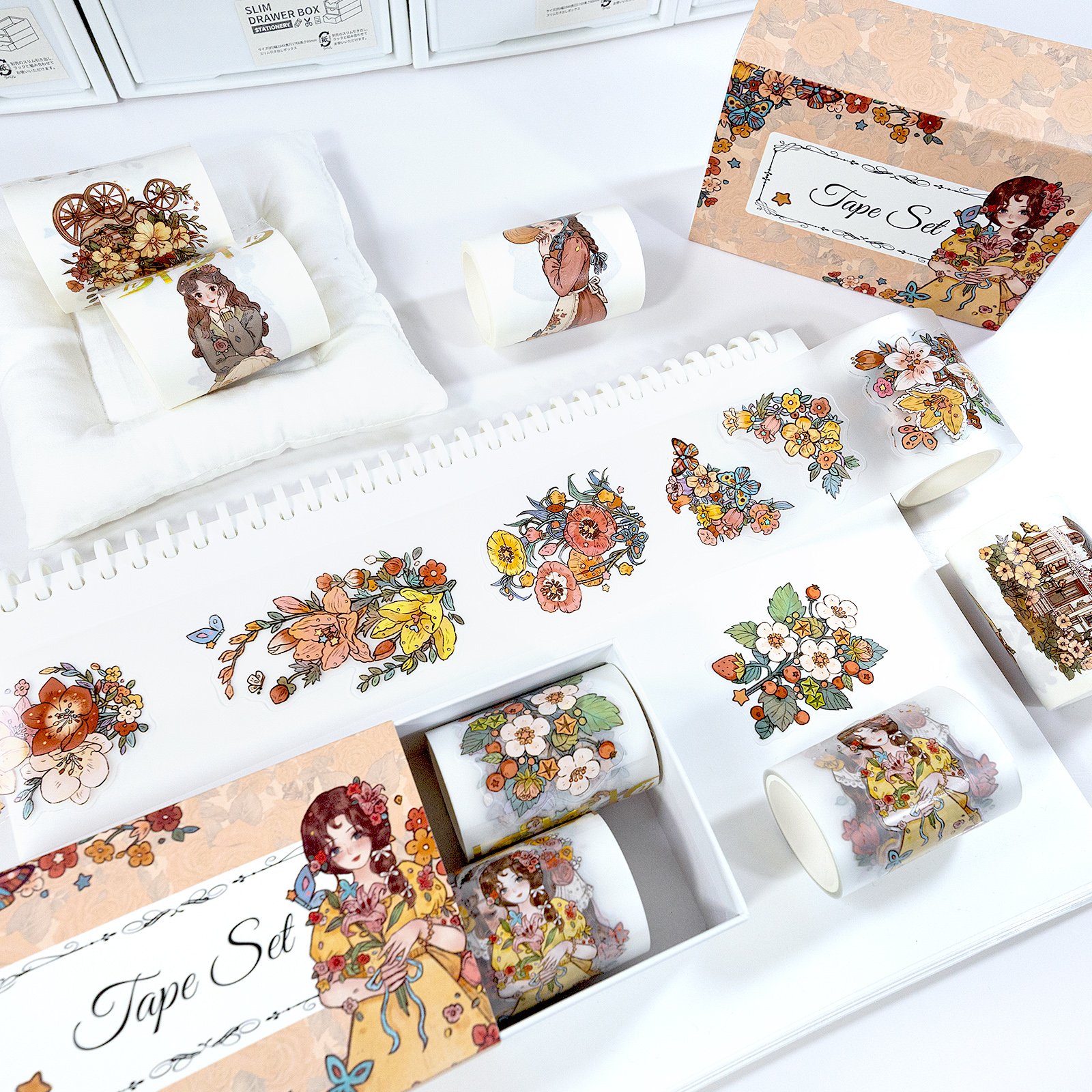 DH Original Designs Pre Cut Matte PET Tapes Stickers For Craft Scrapbook Laptop Phone DIY Cute Girls PET Washi Tape Set
