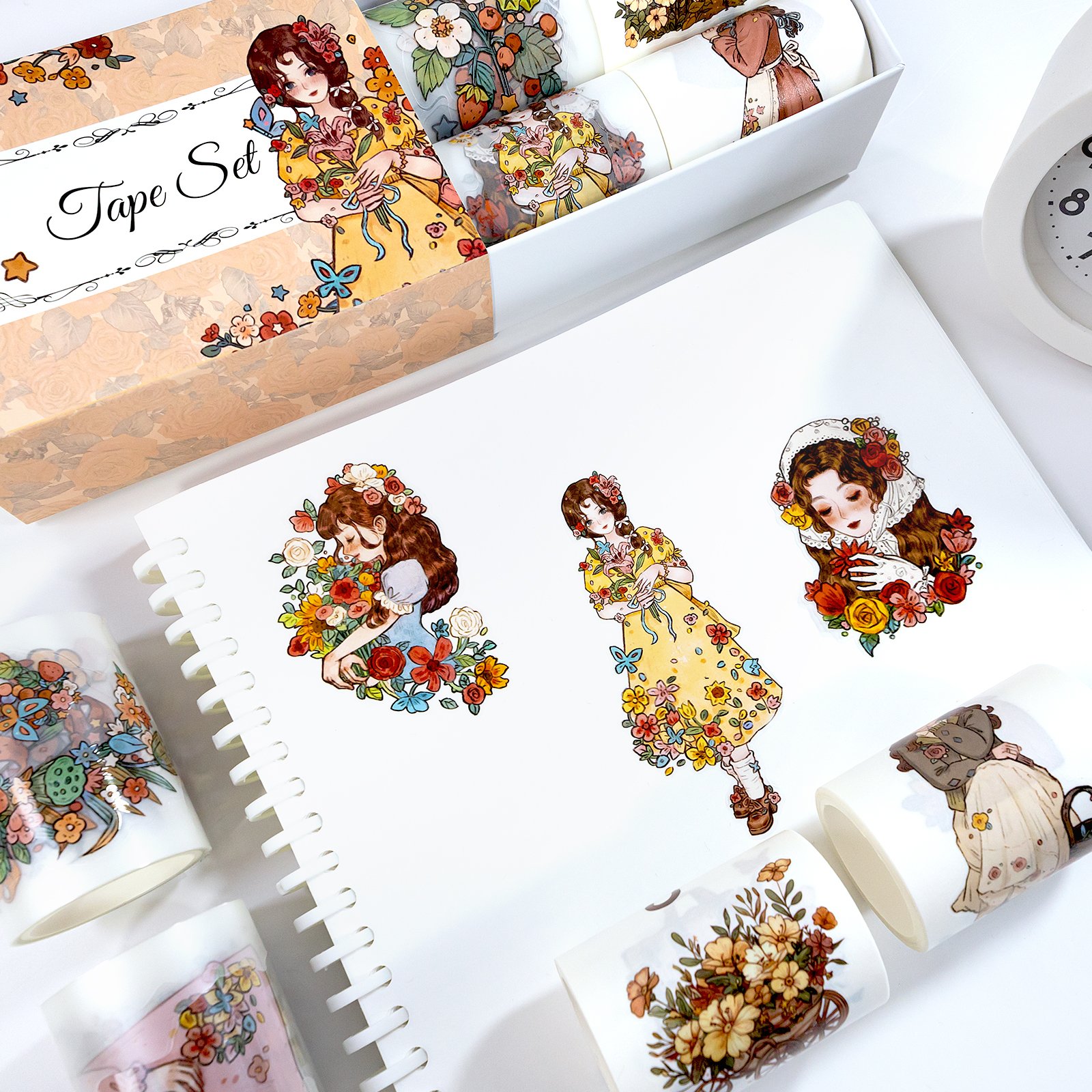 DH Original Designs Pre Cut Matte PET Tapes Stickers For Craft Scrapbook Laptop Phone DIY Cute Girls PET Washi Tape Set