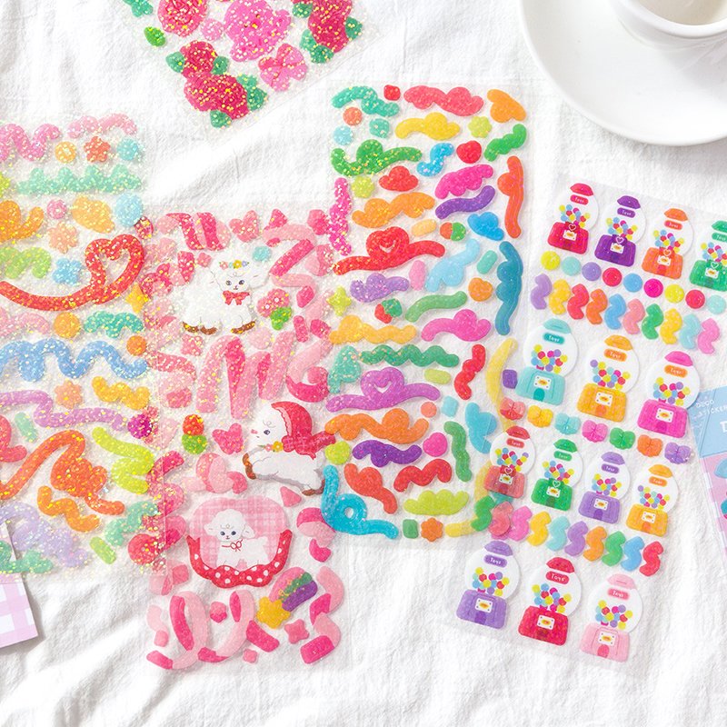 Custom Logo PVC Kiss Cut Vinyl Stickers Sheet High Quality Glossy PET Material High Adhesion Cartoon Business Promotional Use