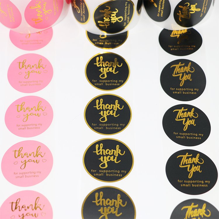 Thank You Stickers Small Business 2inch Round Labels With 4 Designs Stickers Roll With Gold Font Thank You Waterproof Sticker