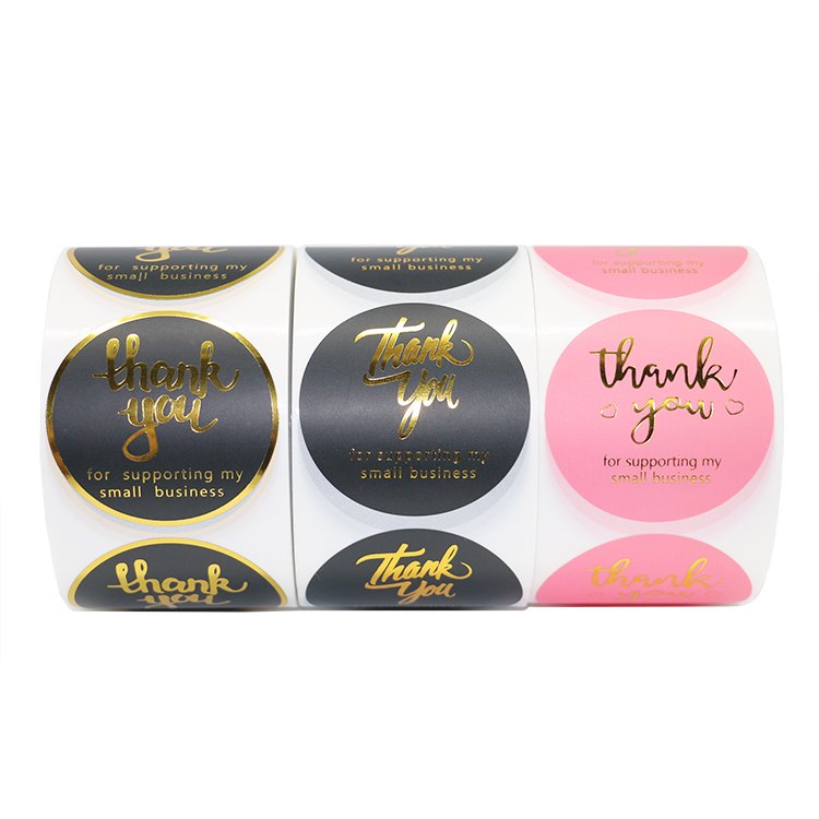 Thank You Stickers Small Business 2inch Round Labels With 4 Designs Stickers Roll With Gold Font Thank You Waterproof Sticker