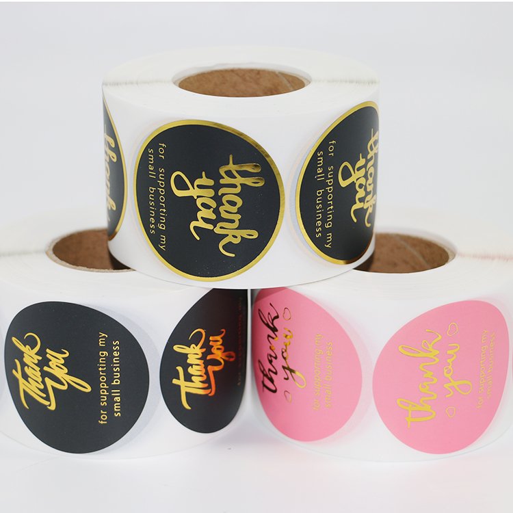 Thank You Stickers Small Business 2inch Round Labels With 4 Designs Stickers Roll With Gold Font Thank You Waterproof Sticker