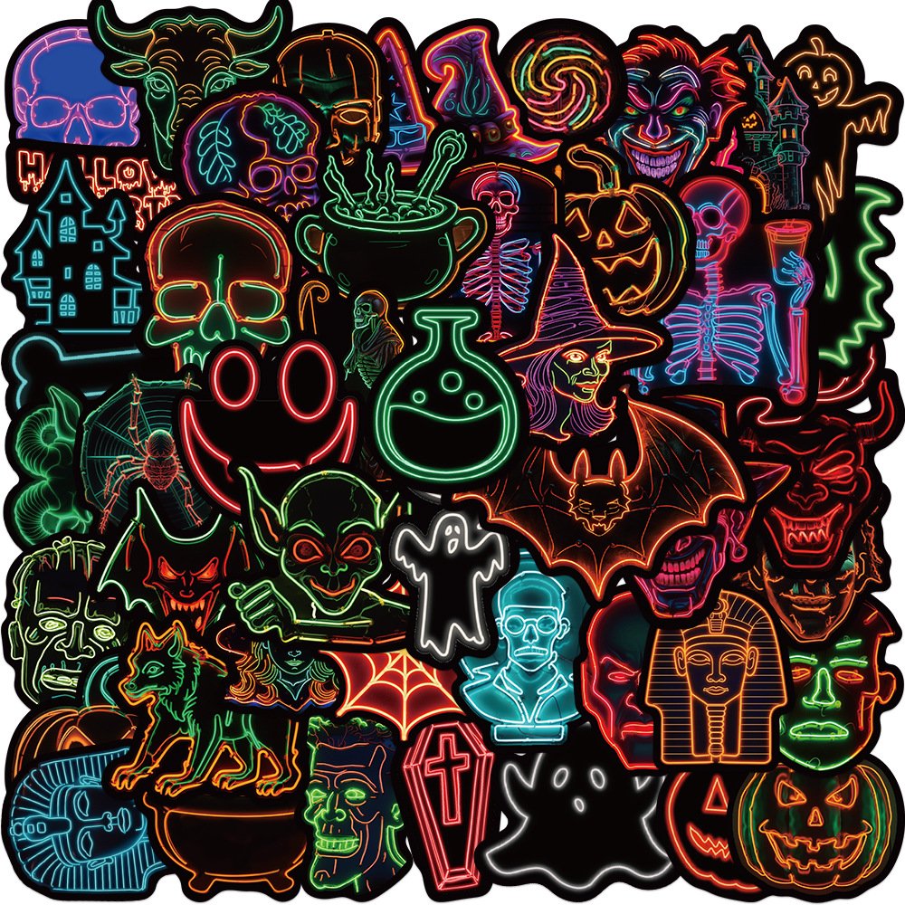 50 cartoon Halloween neon graffiti stickers personality decoration guitar notebook suitcase DIY waterproof cartoon stickers