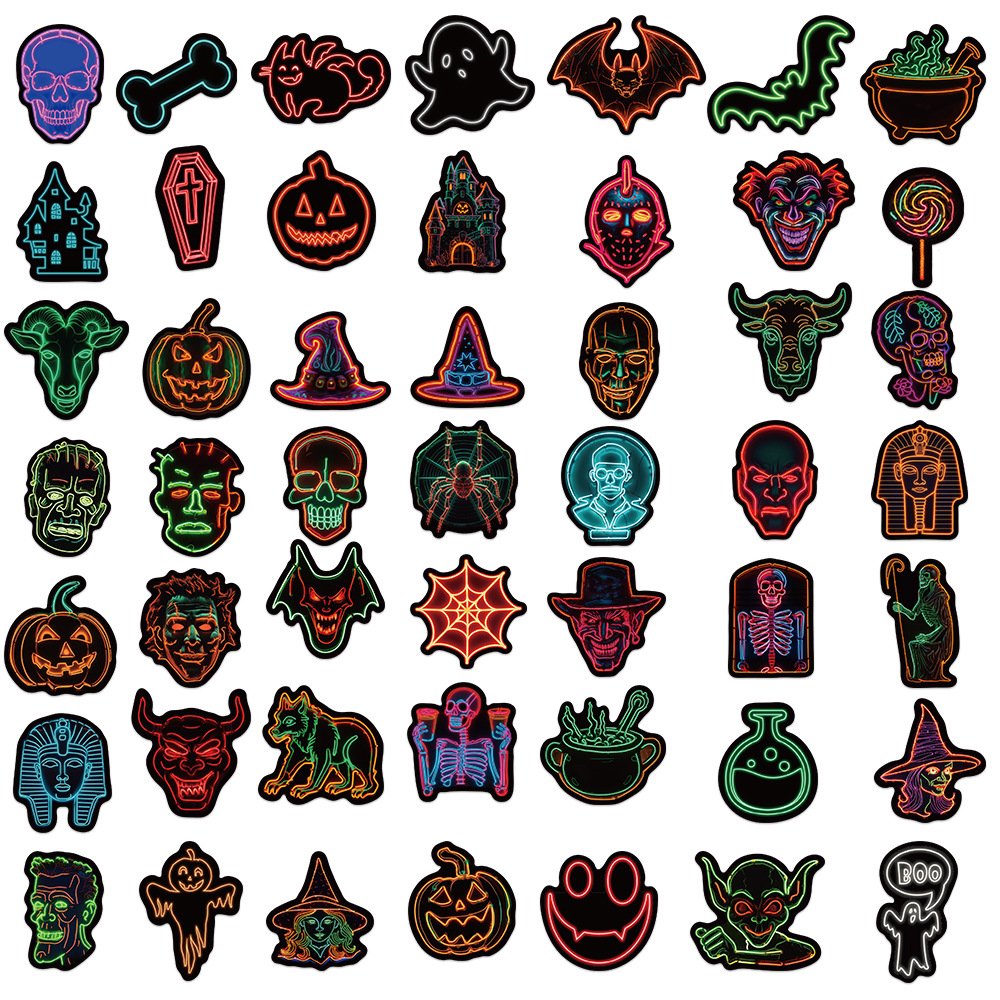 50 cartoon Halloween neon graffiti stickers personality decoration guitar notebook suitcase DIY waterproof cartoon stickers