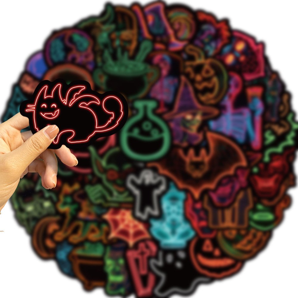 50 cartoon Halloween neon graffiti stickers personality decoration guitar notebook suitcase DIY waterproof cartoon stickers