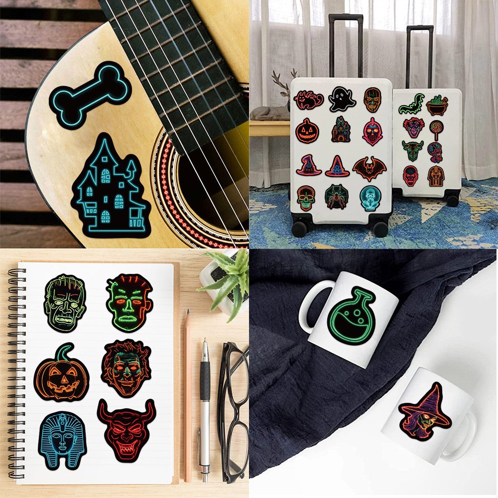 50 cartoon Halloween neon graffiti stickers personality decoration guitar notebook suitcase DIY waterproof cartoon stickers