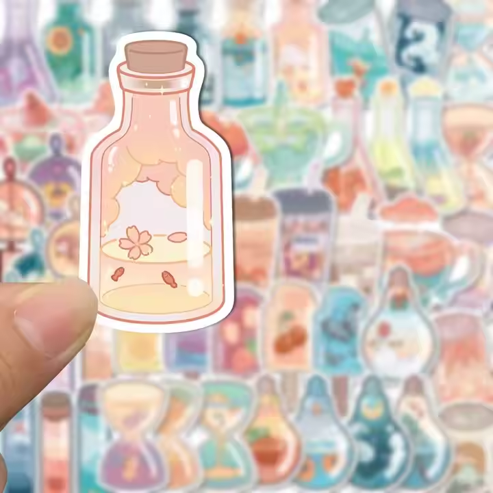 Custom cartoon PC self-adhesive sticker Waterproof PET profile die-cut vinyl label PC paper Holographic gift printing custom