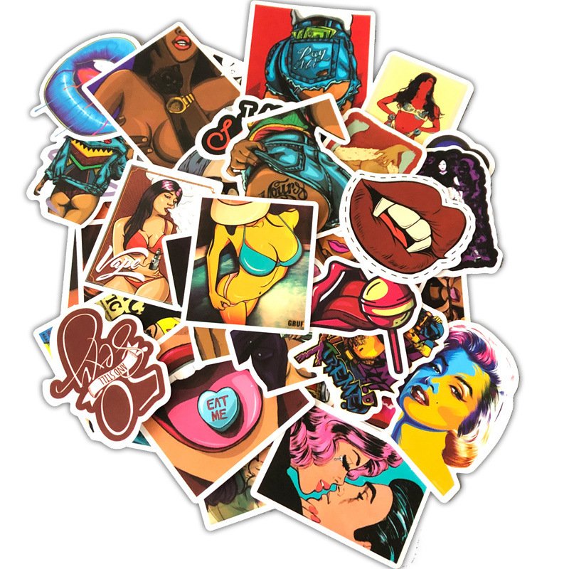50Pcs Cartoon Sexy Beauty Personalized Removable Stickers Trolley Case Laptop Skateboard Guitar Graffiti Stickers