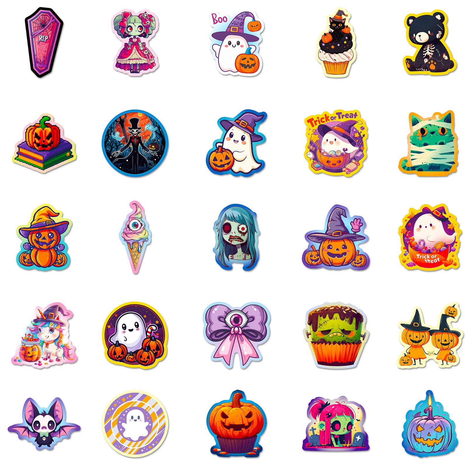 50 Halloween Doodle Stickers for DIY Luggage Pumpkin Bat Castle & Cute Ghost Cartoon Dark Adhesive Paper & Film
