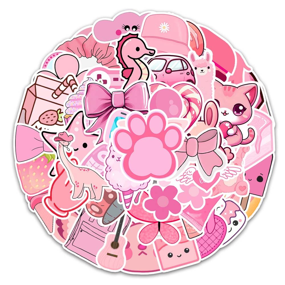 54pcs pink cartoon items waterproof pvc sticker for laptop luggage refrigerator skateboard phone decoration