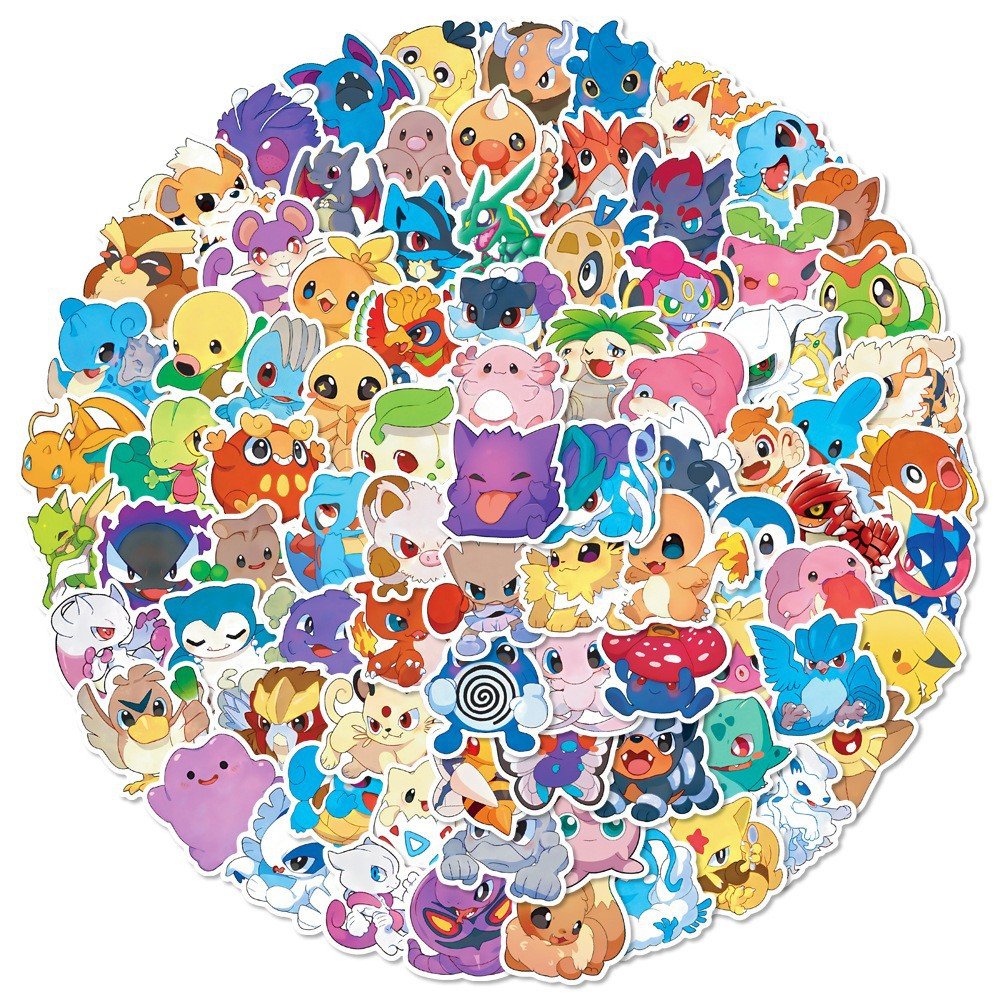 100Pcs Cute Classical Japan Cartoon Poke Mon Pikachu Stickers For Water Bottle Cup Laptop Luggage Guitar Diy Decorative