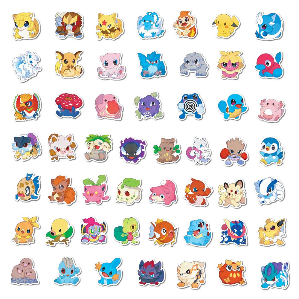 100Pcs Cute Classical Japan Cartoon Poke Mon Pikachu Stickers For Water Bottle Cup Laptop Luggage Guitar Diy Decorative