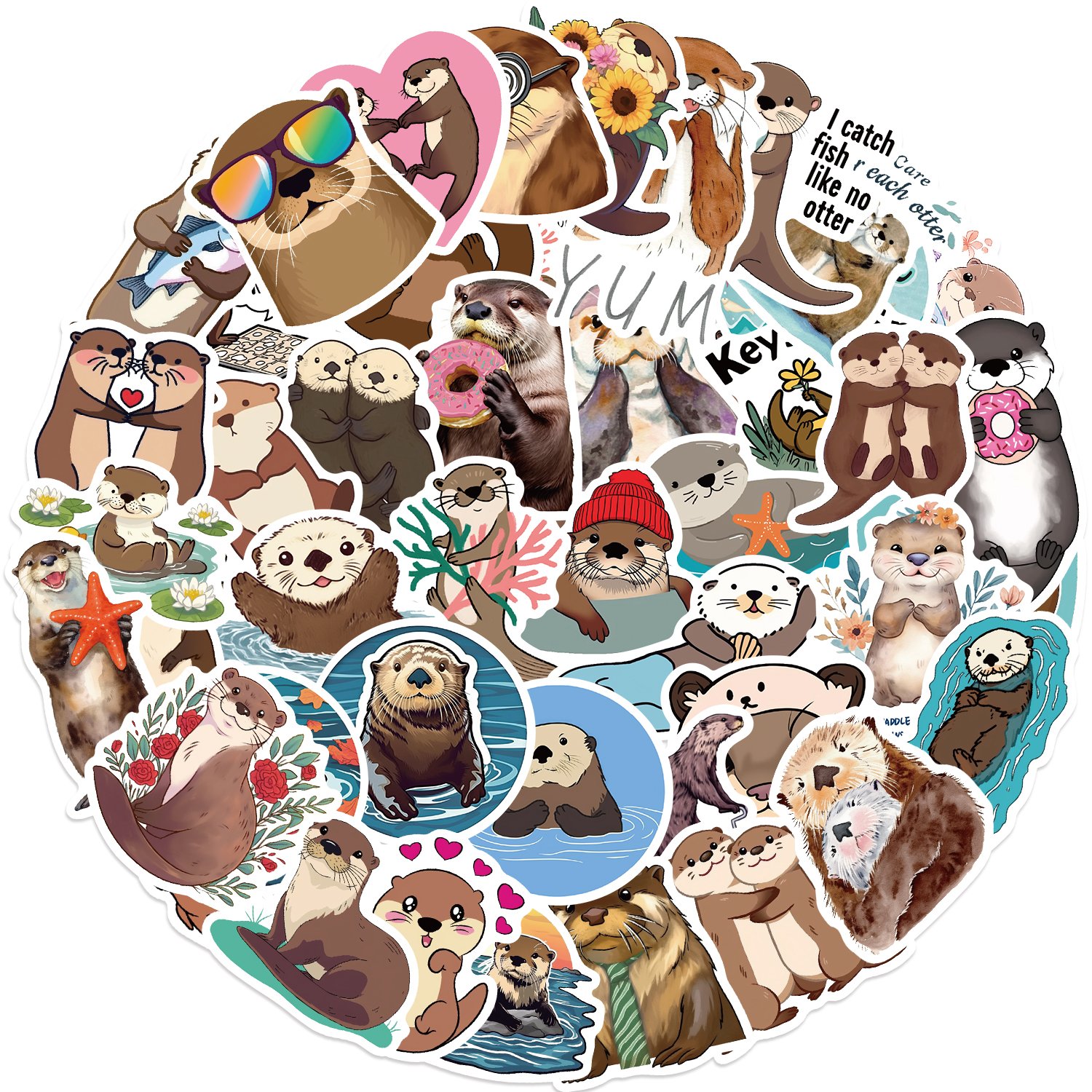 50pcs Cute Cartoon Otter Sticker Decals Decoration DIY Phone Case Notebook Suitcase Laptop Fridge Kids Waterproof Toys Stickers