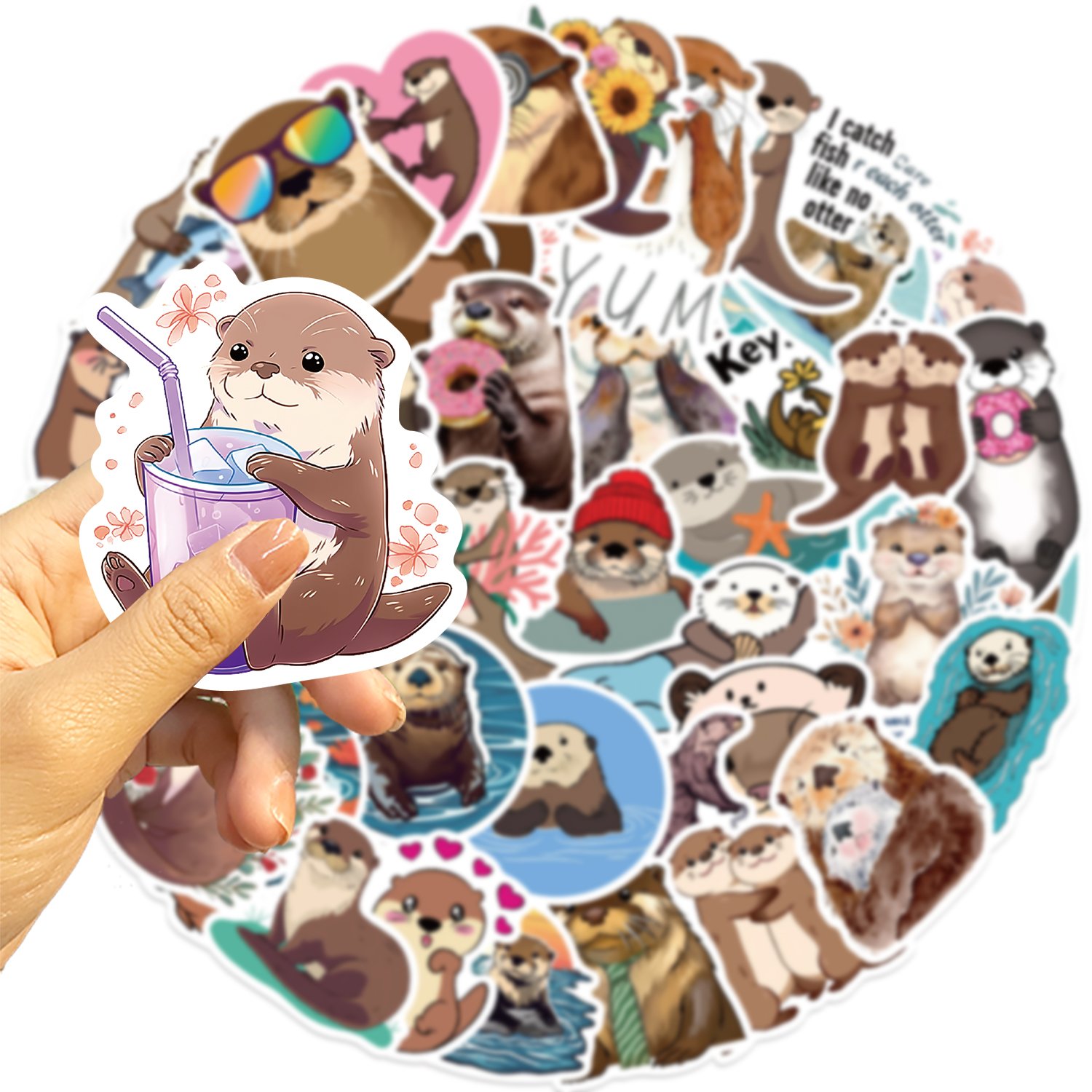 50pcs Cute Cartoon Otter Sticker Decals Decoration DIY Phone Case Notebook Suitcase Laptop Fridge Kids Waterproof Toys Stickers