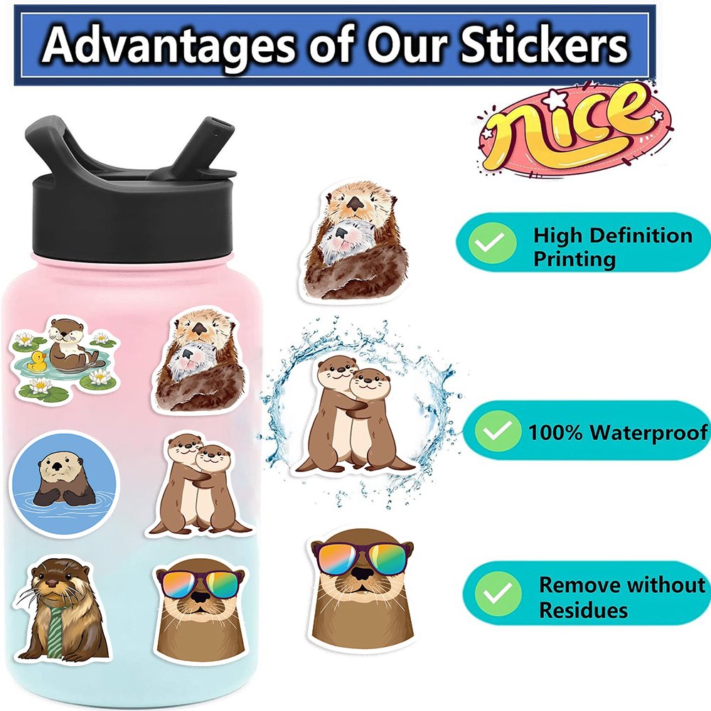 50pcs Cute Cartoon Otter Sticker Decals Decoration DIY Phone Case Notebook Suitcase Laptop Fridge Kids Waterproof Toys Stickers