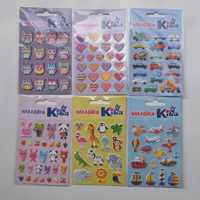 Factory supply 3D puffy Eva foam glitter sticker custom print cartoon puffy stickers for kids
