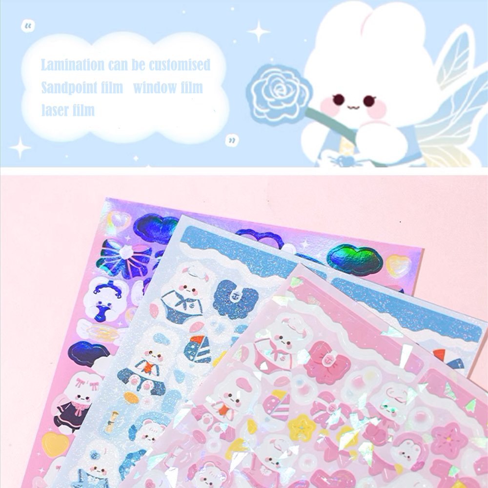 Custom Colorful PVC Rabbit Diary Planner Journal Stickers Cute Animal Cartoon Decals Kids' Album DIY Acrylic Adhesive Paper Film