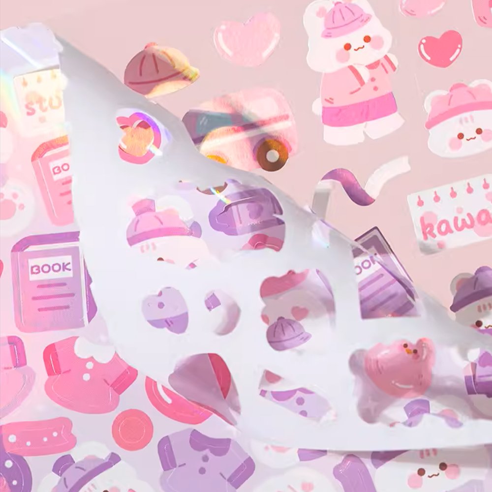 Custom Colorful PVC Rabbit Diary Planner Journal Stickers Cute Animal Cartoon Decals Kids' Album DIY Acrylic Adhesive Paper Film