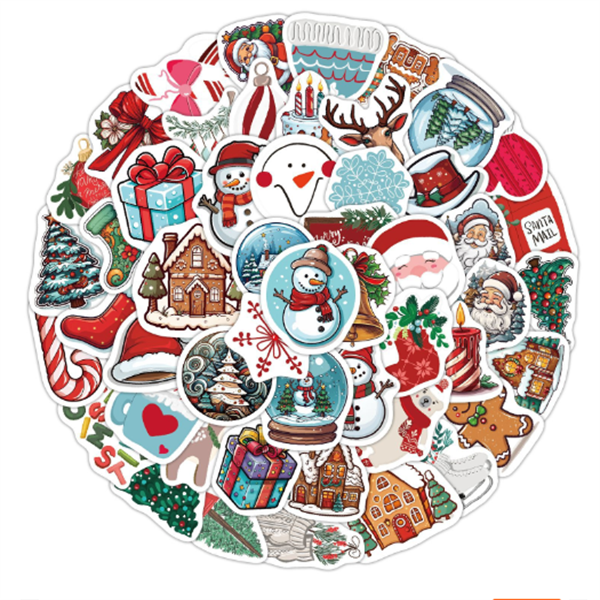 50PCS Ready Ship Custom Label Sticker Sheet Printing Christmas Decoration Adhesive Removable Vinyls Cotton Cartoon Sticker