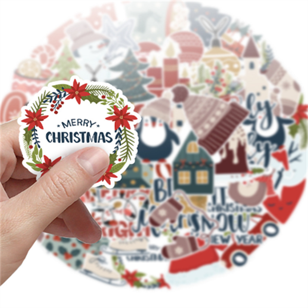 50PCS Ready Ship Custom Label Sticker Sheet Printing Christmas Decoration Adhesive Removable Vinyls Cotton Cartoon Sticker