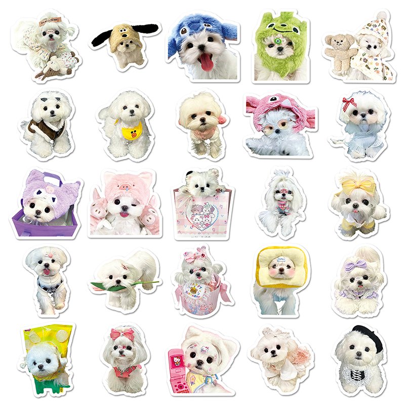 50pcs High Quality Animal Kawaii Cartoon Sticker Waterproof Decoration Custom Maltese Sticker