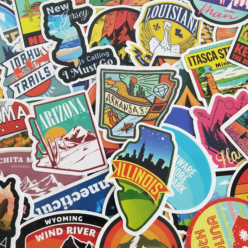 New Design 50 pcs USA State Waterproof Stickers for Laptop Computer