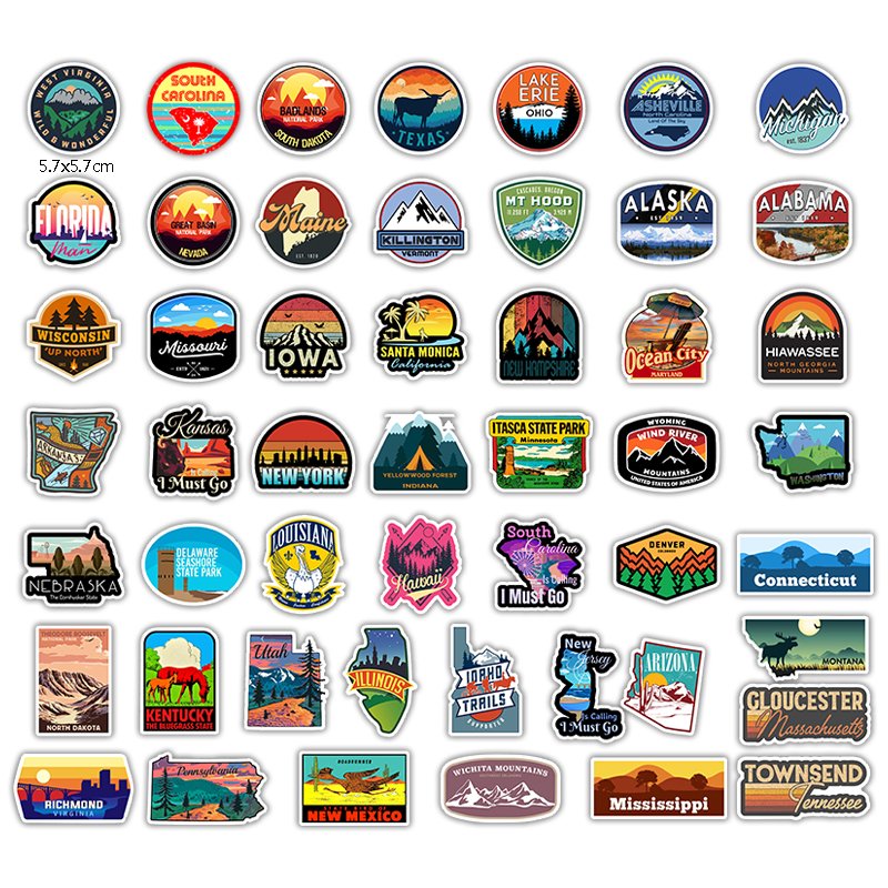 New Design 50 pcs USA State Waterproof Stickers for Laptop Computer
