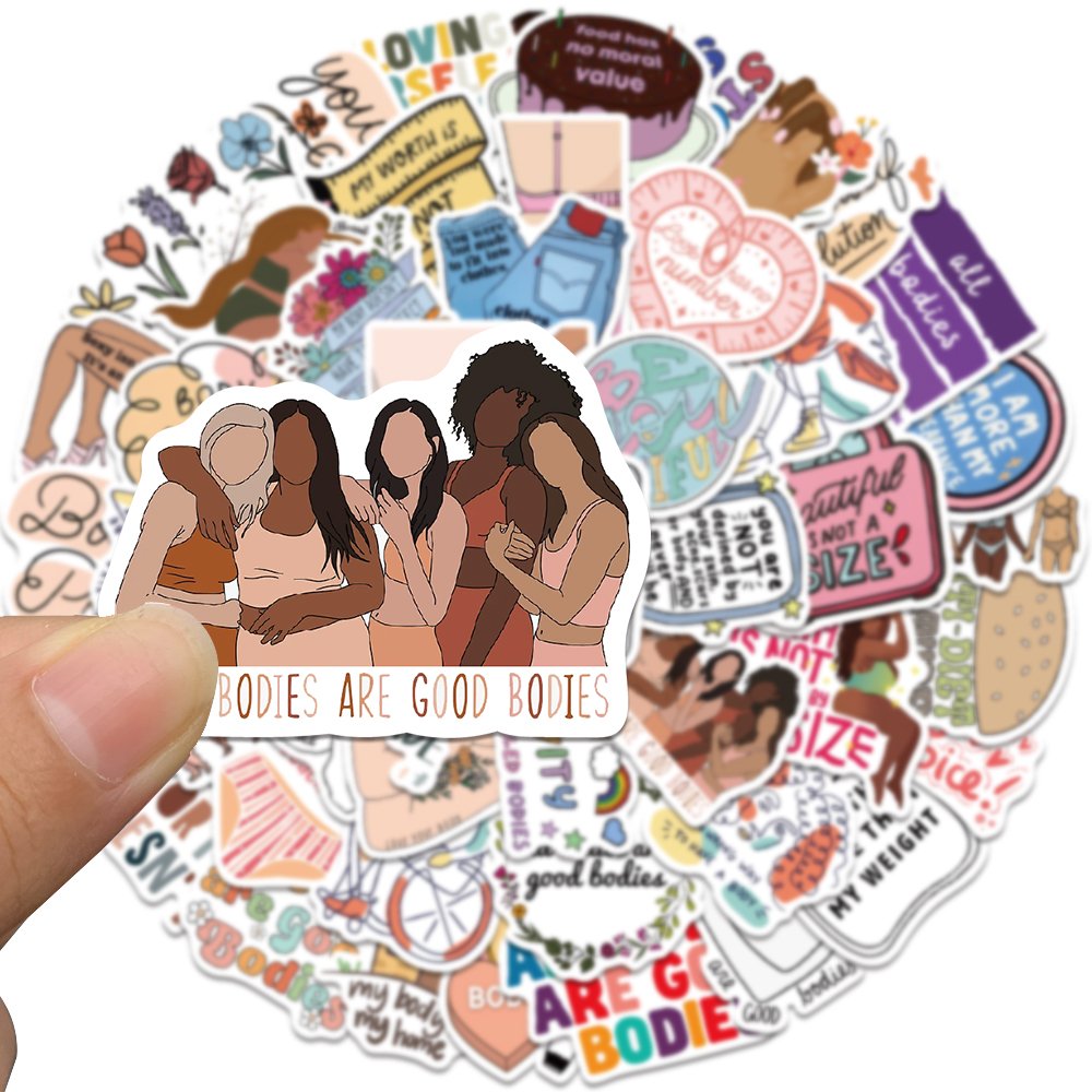 50pcs Body Positive Love Self Graffiti Stickers for Girls Diy Notebook Scrapbooking Diary Phone Case Waterproof Toy Decals