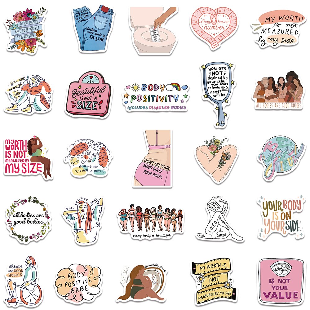 50pcs Body Positive Love Self Graffiti Stickers for Girls Diy Notebook Scrapbooking Diary Phone Case Waterproof Toy Decals