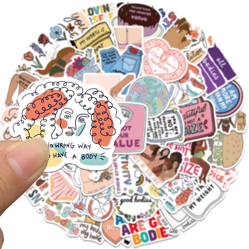 50pcs Body Positive Love Self Graffiti Stickers for Girls Diy Notebook Scrapbooking Diary Phone Case Waterproof Toy Decals