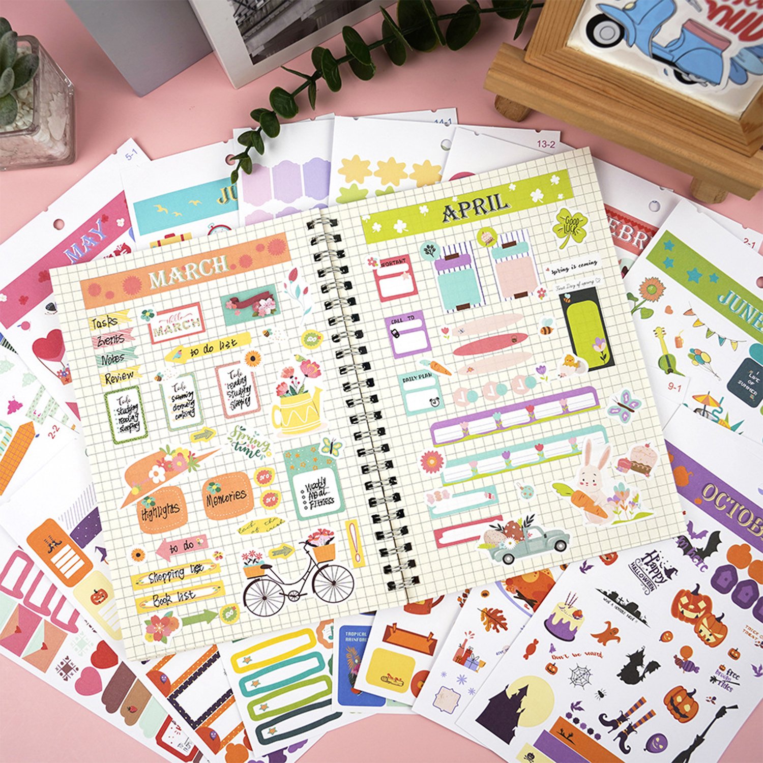 28PCS/Set Planner Sticker Journal & Calendar Inspirational Cartoon Sticker Dates Months Holiday List Sticker Planner Accessories