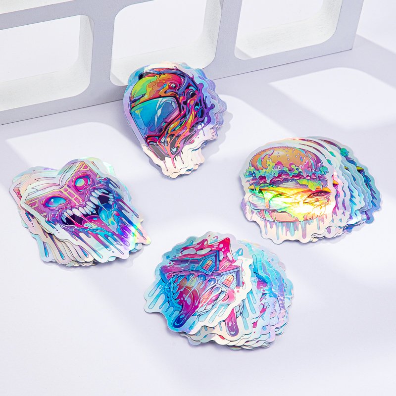 Custom Made Design Digital Printing Paper Outdoor Stickers Logo Decorative Rainbow Glitter Hologram Holographic Sticker