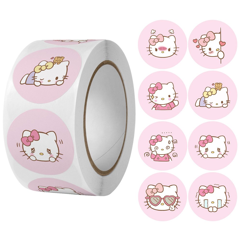 Cartoon Sticker Kitty Cat Expression Pack Circular Sealing Sticker Anime Cute Decoration Sticker