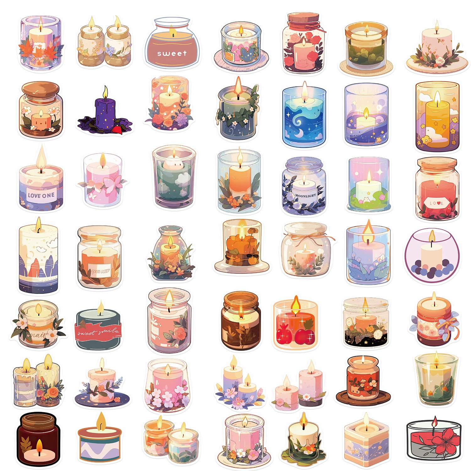 50pcs cartoon candle aromatherapy stickers personality decoration guitar notebook luggage DIY waterproof stickers wholesale